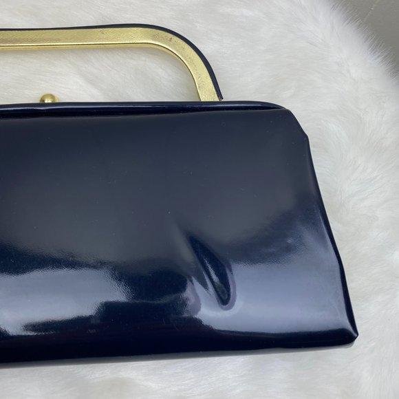 Vintage Faux Patent Leather Clutch Handle Bag - Picture 3 of 9